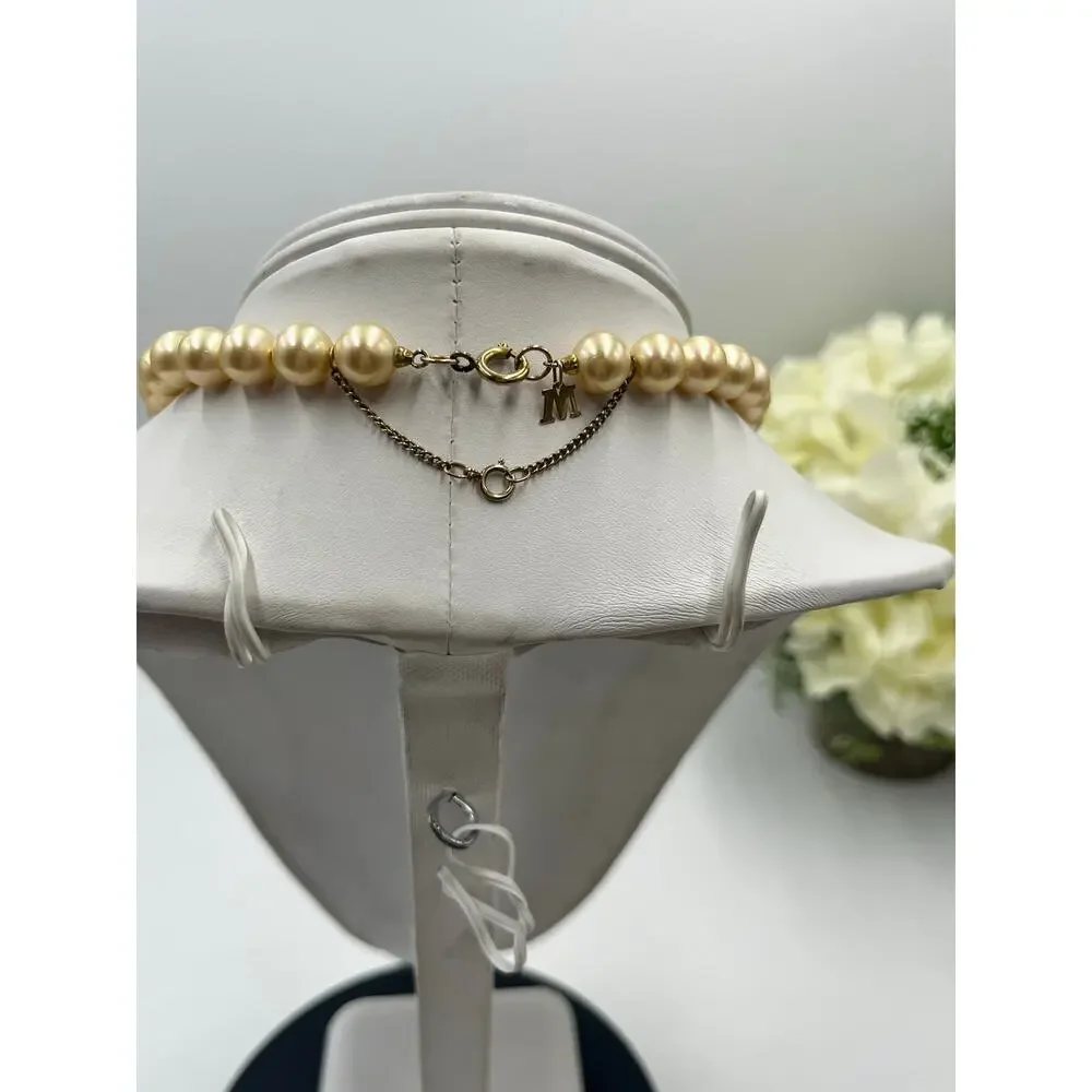 Majorica Spain‎ M 8-9mm Golden Pearl Necklace 15.5” 12kt GF Clasp 925 Chain